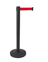 This Red Retractable Belt Barrier Features a Colored Belt to Provide a Unique Crowd Control Stanchion Red retractable belt barrier with a 6.5 foot band