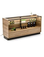 72" Wooden Display Showcase w/Locking Door, Adjustable Shelf and LED Lights - Natural Wooden display showcase with glass top