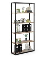 Shelving Unit w/ Five Shelves, 72" H x 34" W, Melamine and Steel- Black Rustic shelving unit with modern design