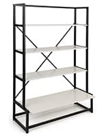 Folding Multi-Tier Retail Shelving with Modern and Minimalist Design Folding multi-tier retail shelving with iron ladder shelf construction