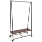 Metal Pipeline Teepee Clothes Rack with Wooden Shelf, Wheeled Base - Black