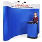 10' Curved Pop Up Display w/ Custom Header, 2 Spotlights & Portable Counter - Blue