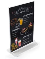 Workshop Series Acrylic Sign Holder, Tabletop, T-style, Multiple Sizes - Clear Recycled acrylic tabletop sign holders with 4 inch by 6 inch frame size