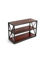 X-Frame Media Bookshelf in Vintage Style 26.5-inch tall dark colored x-frame media bookshelf