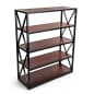 Steel Frame X-Sided Shelving Unit with 5 Solid Wood Tiers, Open Back - Dark Brown