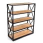 Steel Frame X-Sided Shelving Unit with 5 Solid Wood Tiers, Open Back - Natural