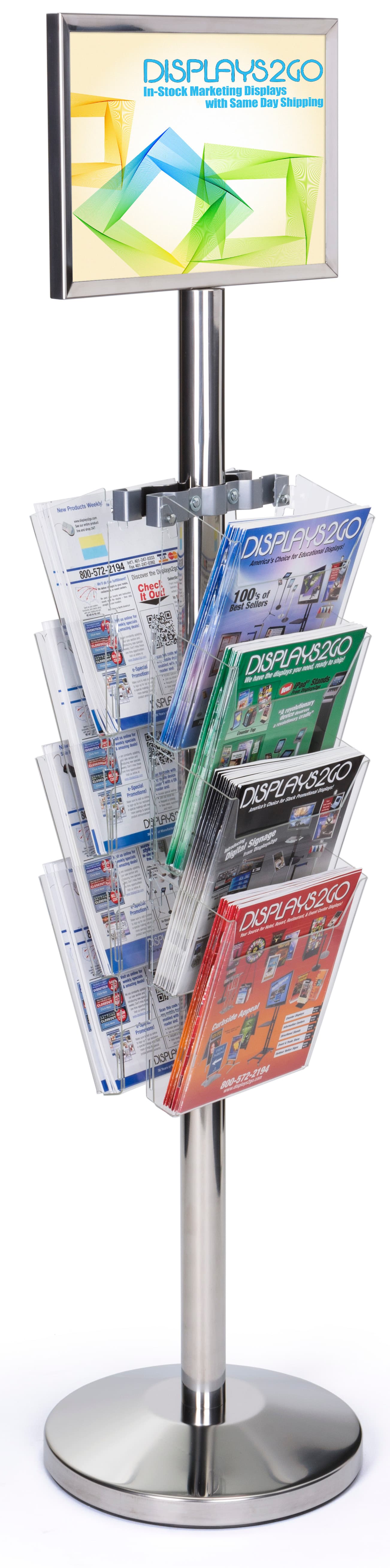 Magazine Rack Signs 17 x 11 Floor Sign Stanchion with Magazine Rack | 8 Clear Pockets ...