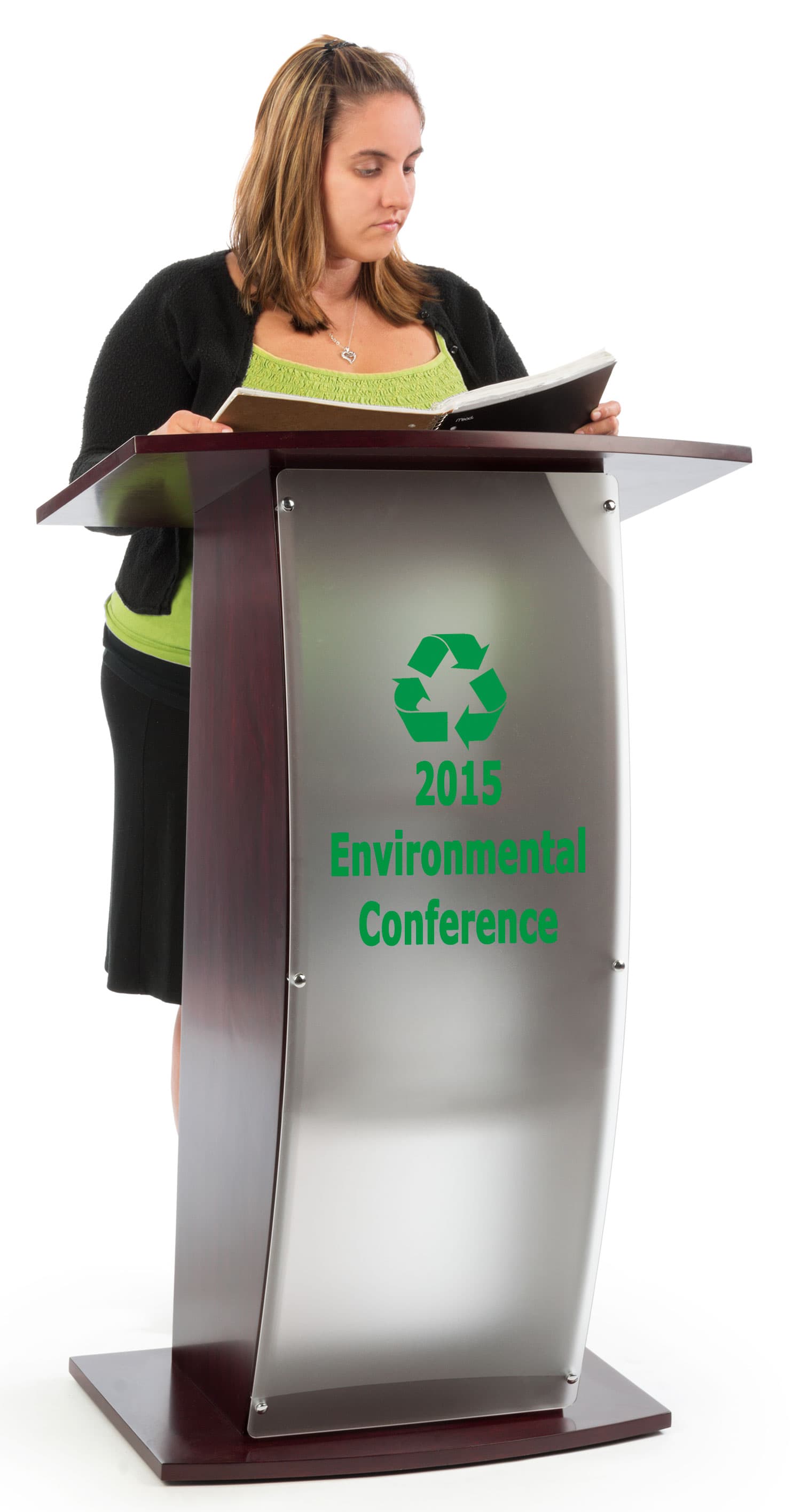 Small Custom Lectern Custom Lectern | Frosted Front Acrylic Panel w/Vinyl Printing | Displays2Go